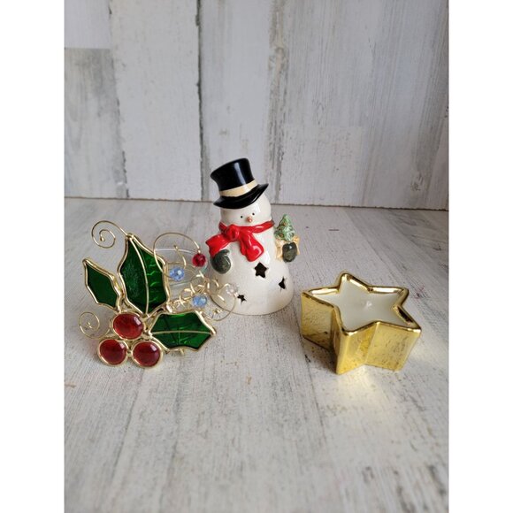 Mistletoe tea light holder snowman candle cover star set Xmas decor - Picture 1 of 8